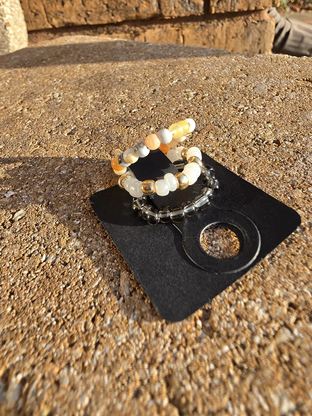 Beaded Stretch Set - White, Gold & Black